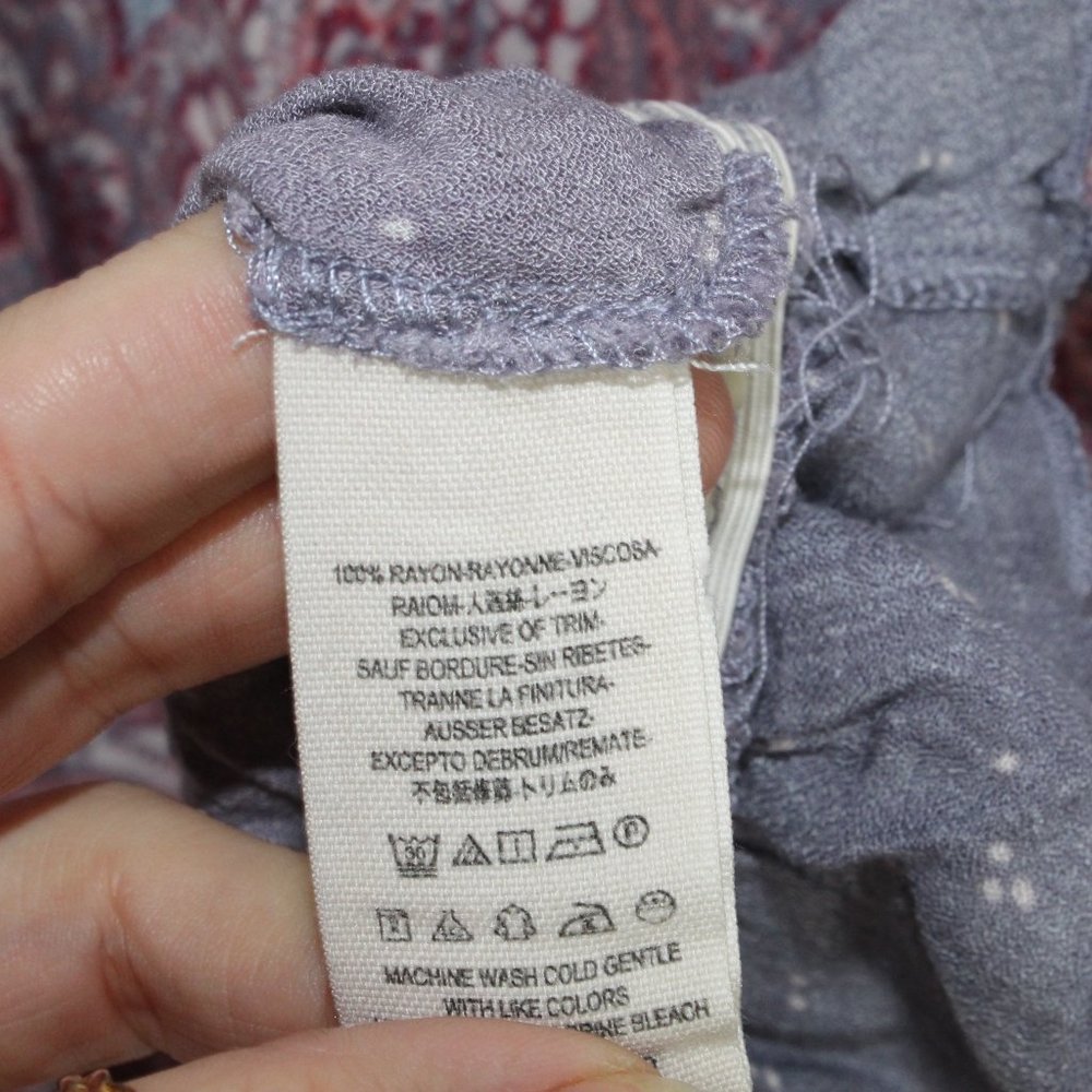 Free People Purple Rayon V-Neck Elastic Waist Peasant Blouse Top Size M - Picture 5 of 9